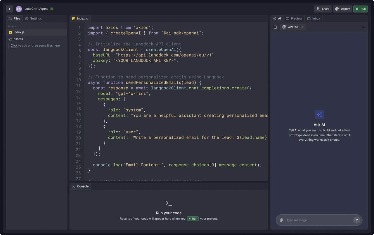 AGent Interface von Langdock
