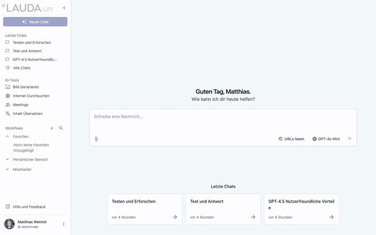 meinGPT Interface angepasst auf das Branding unseres Kunden Lauda