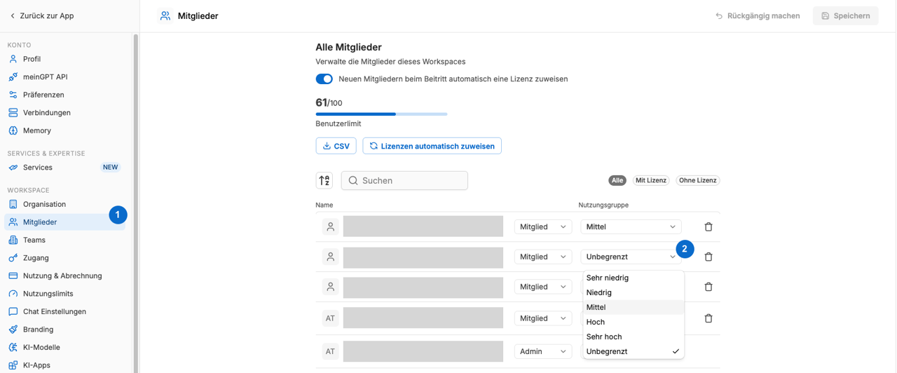Assign usage tiers