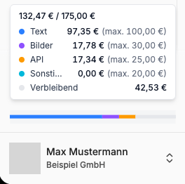 View usage limits in the sidebar, details