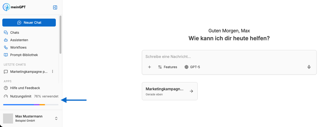 View usage limits in the sidebar