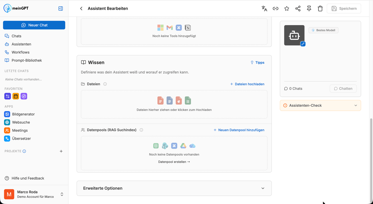 Sektion Wissen im Editor