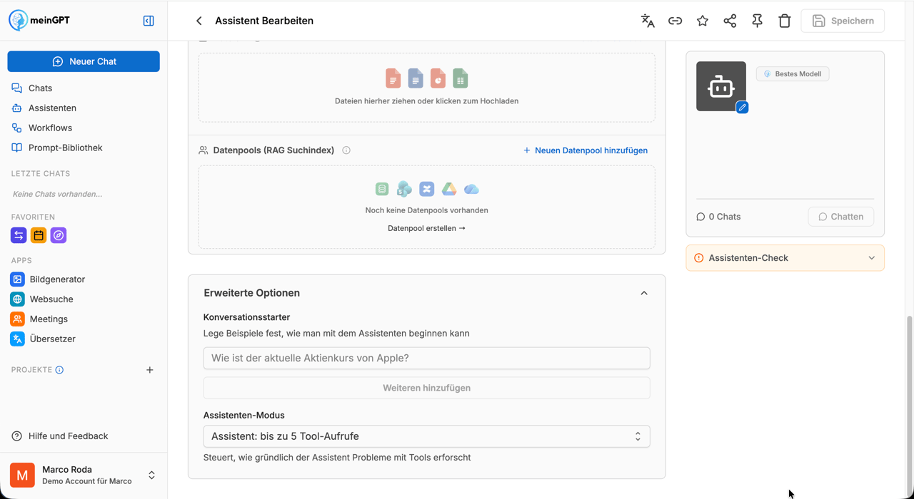 Sektion Erweiterte Optionen