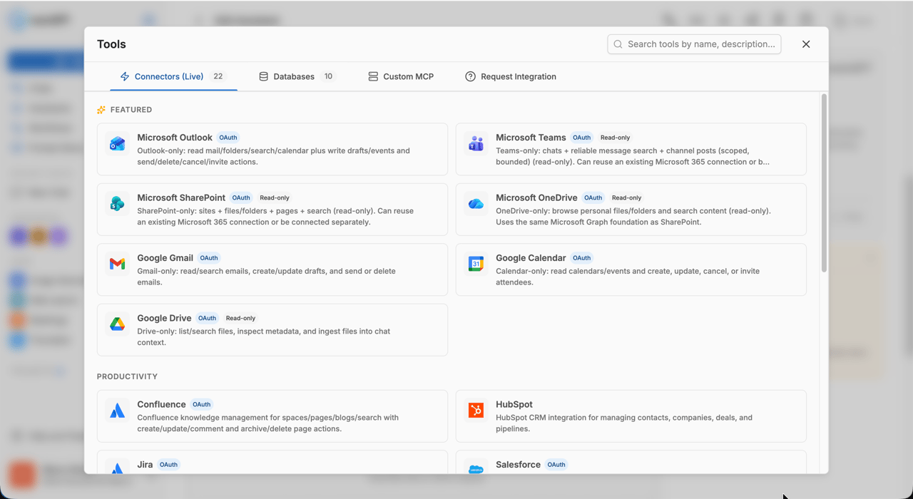 Connectors tab in the tool selector