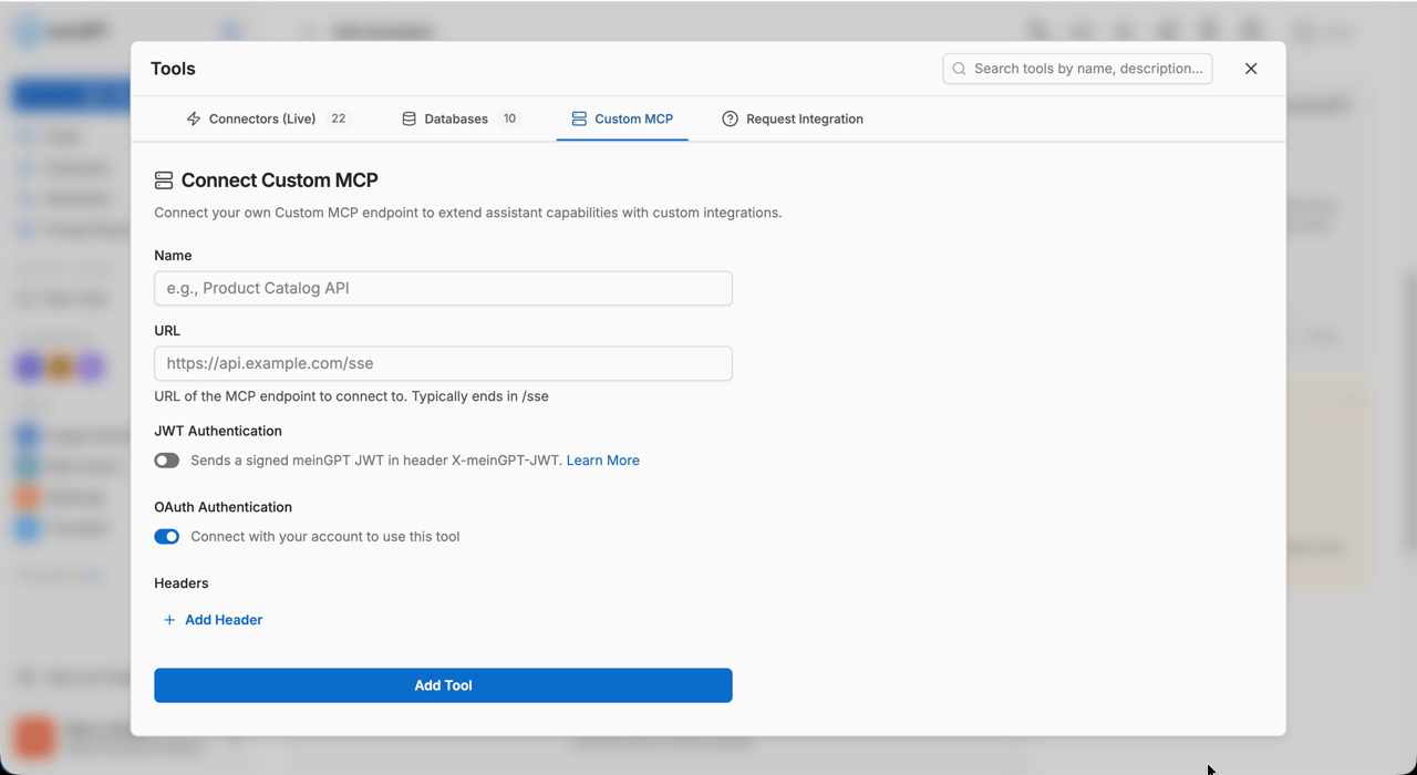 Custom MCP area