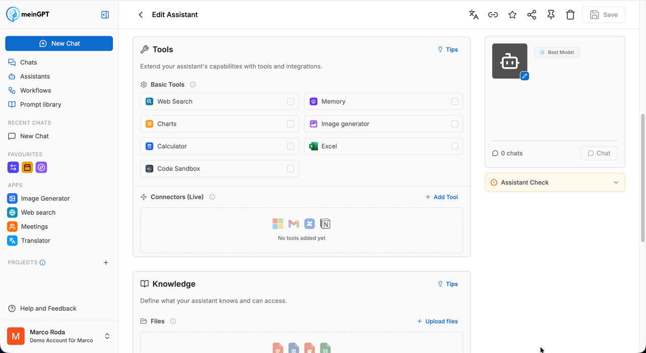 Tools section in the editor