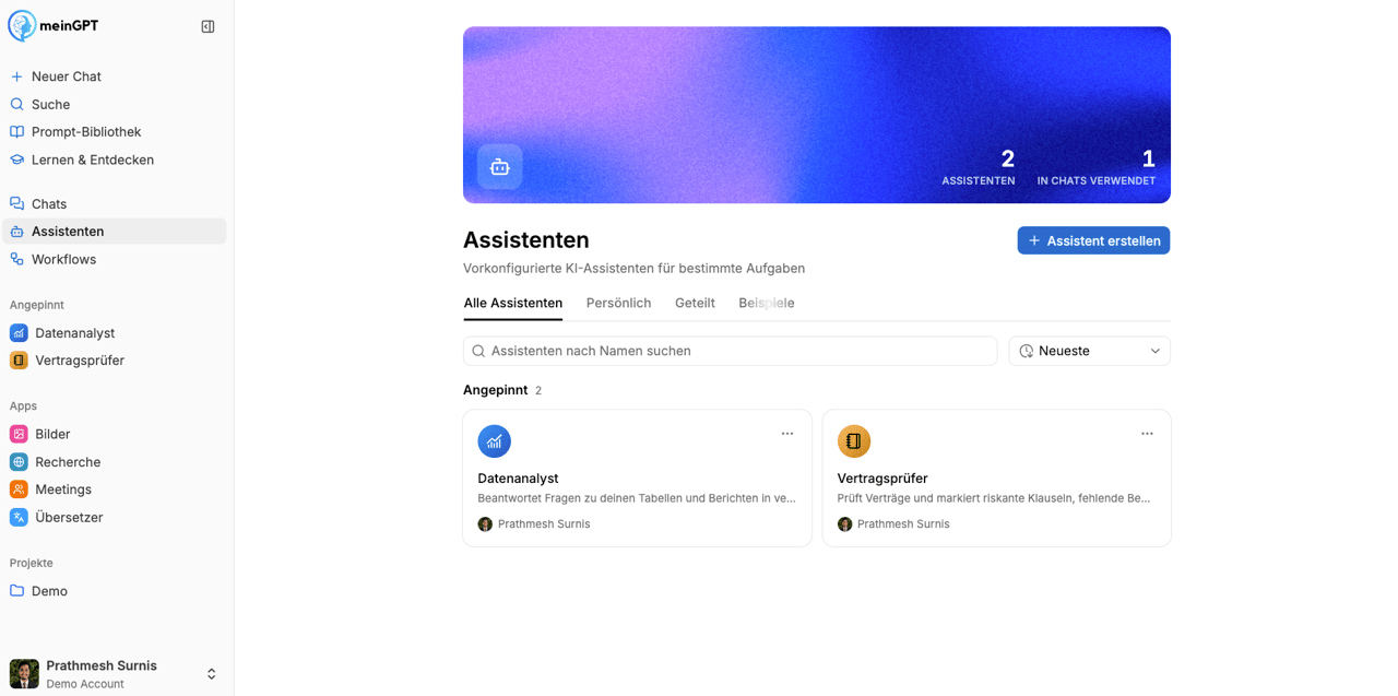 Übersicht Deiner Assistenten