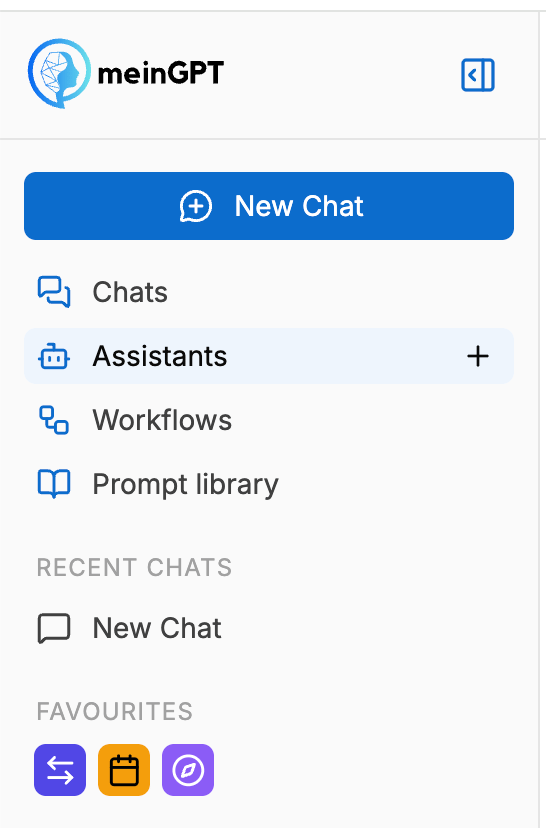 Favorited assistants in the sidebar