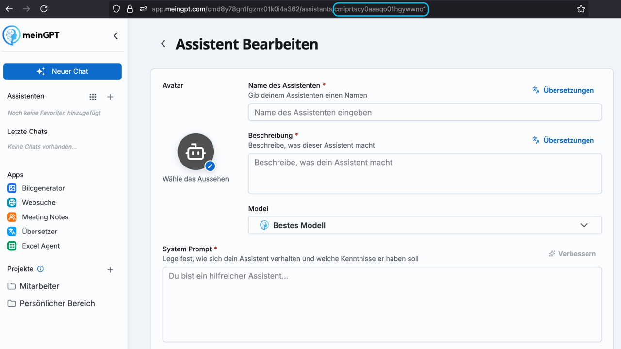 AssistantId in Assistant edit mode