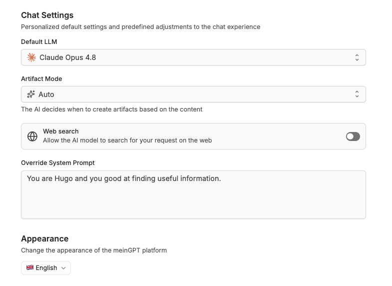 Preferences page in Settings with Chat Settings and Appearance