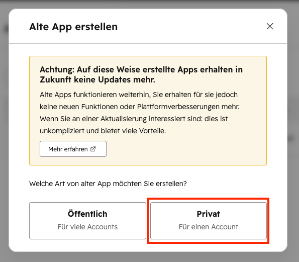 Button "Create a private app"