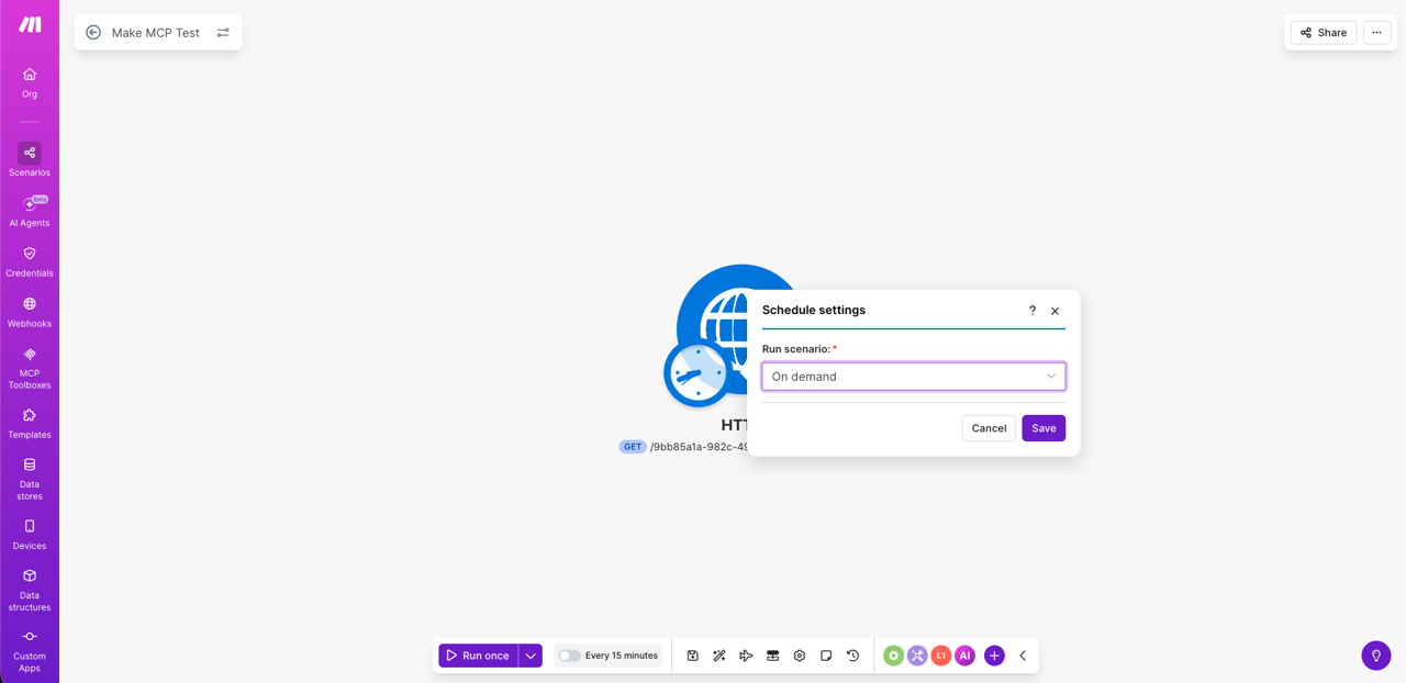 Zeitplan auf On demand setzen
