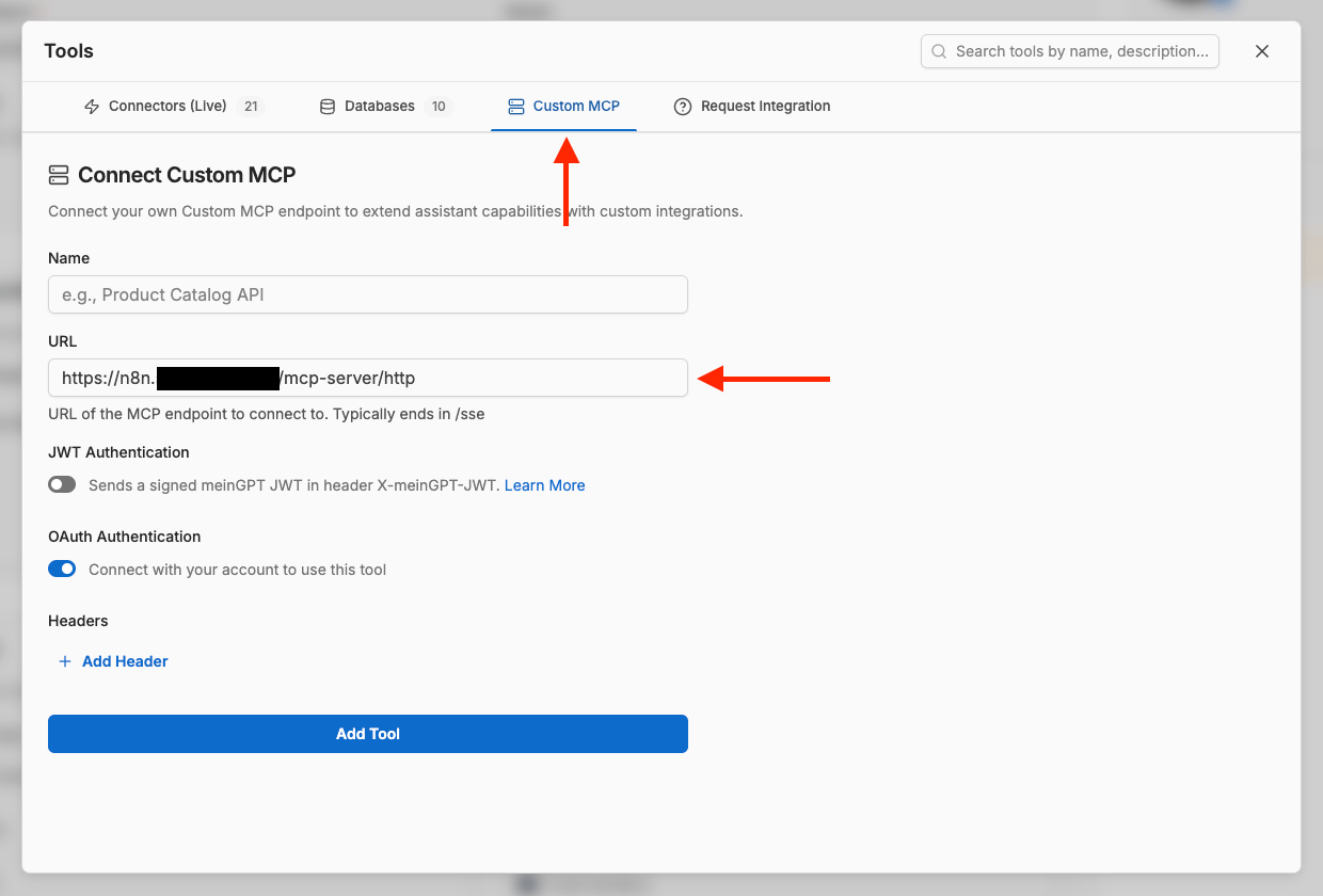 Adding a tool to an assistant in meinGPT