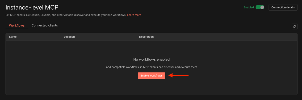 Enable Workflow MCP access step 1