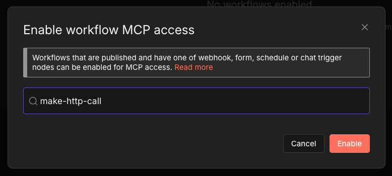 Enable Workflow MCP access step 2