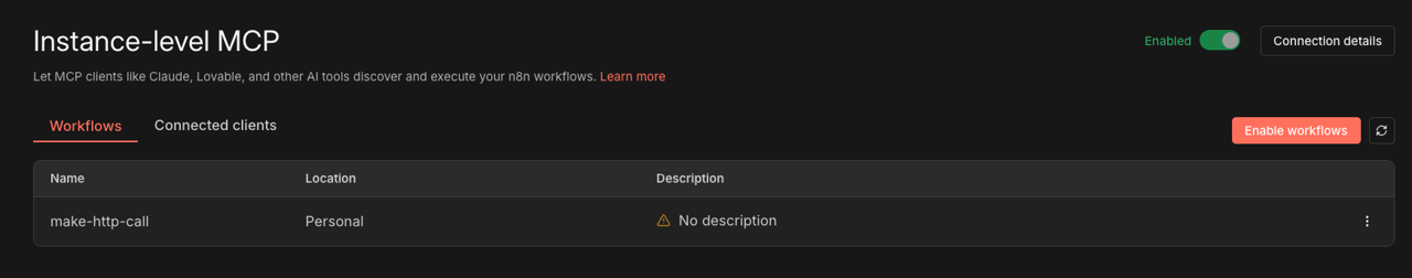 Enable Workflow MCP access step 3