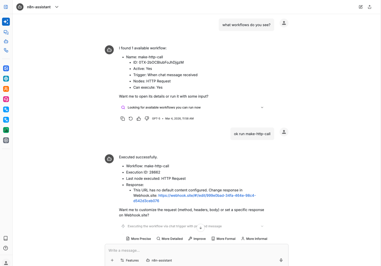 Use n8n MCP server via assistant in meinGPT