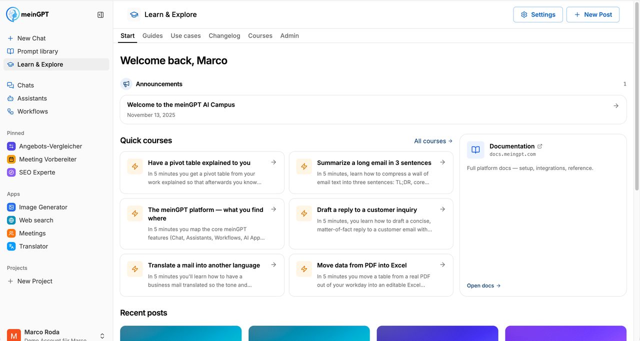 Start page of Learn & Explore