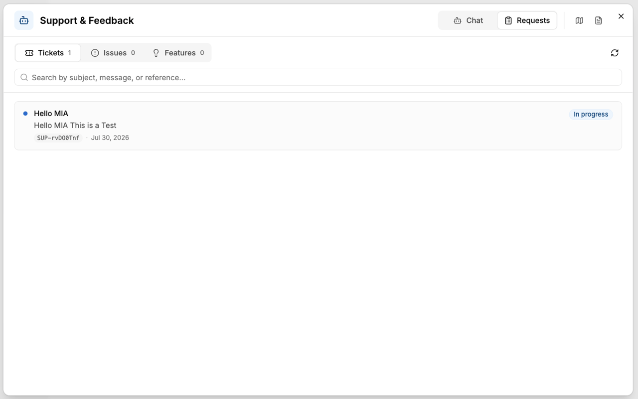 "Tickets" tab with status "In progress"