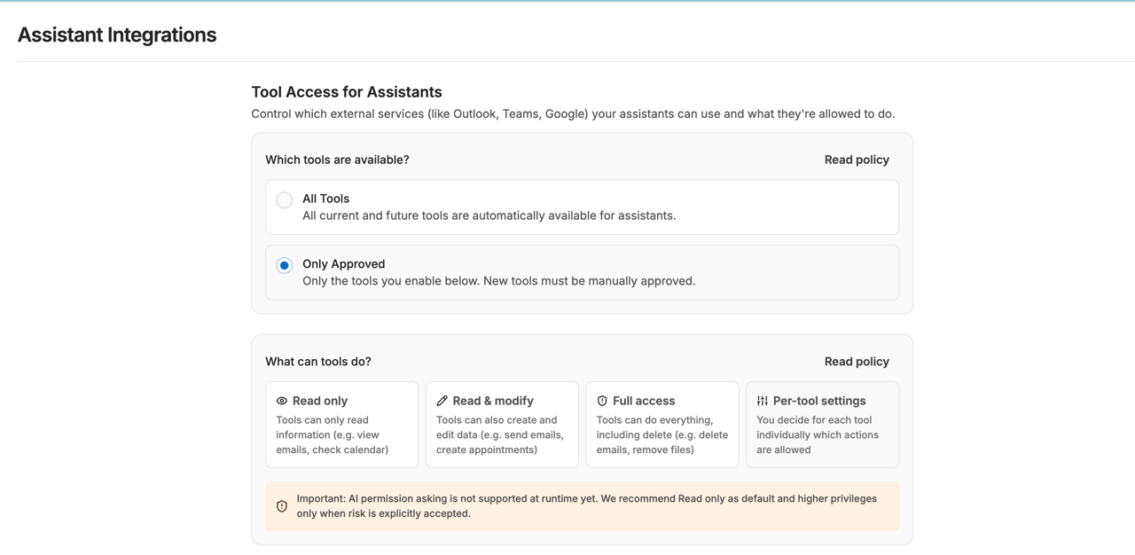 Tool Management: Top modes (Tool Availability and global Method Policy)
