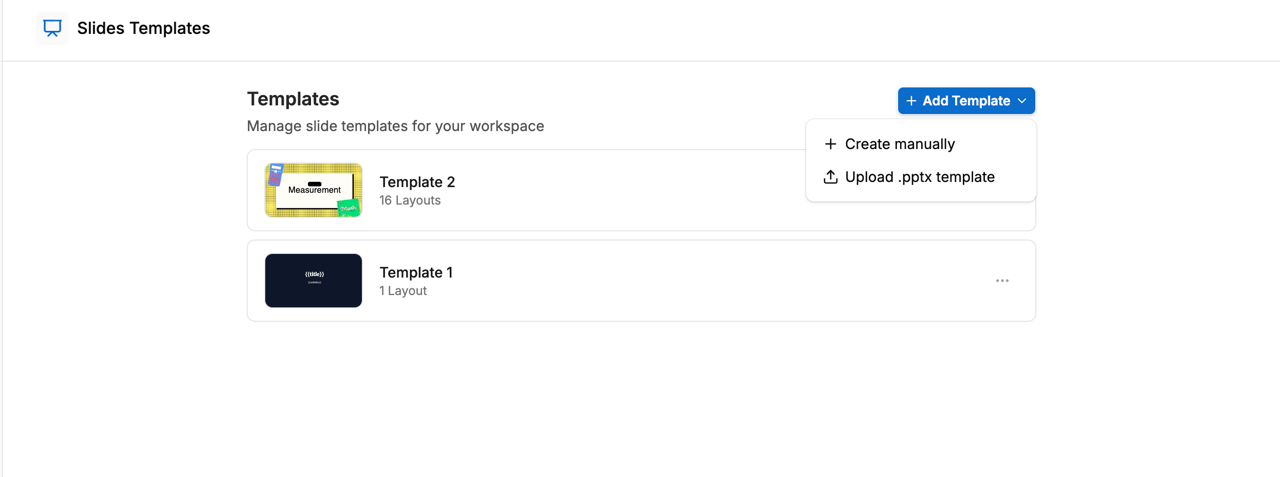 Slides Templates in settings