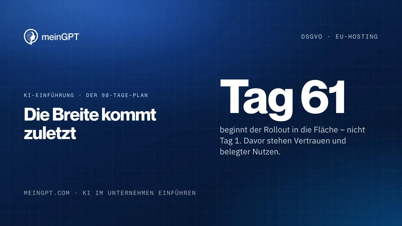 Der 90-Tage-Plan in drei Phasen: Vertrauen ab Tag 1, Nutzen ab Tag 31, Breite erst ab Tag 61