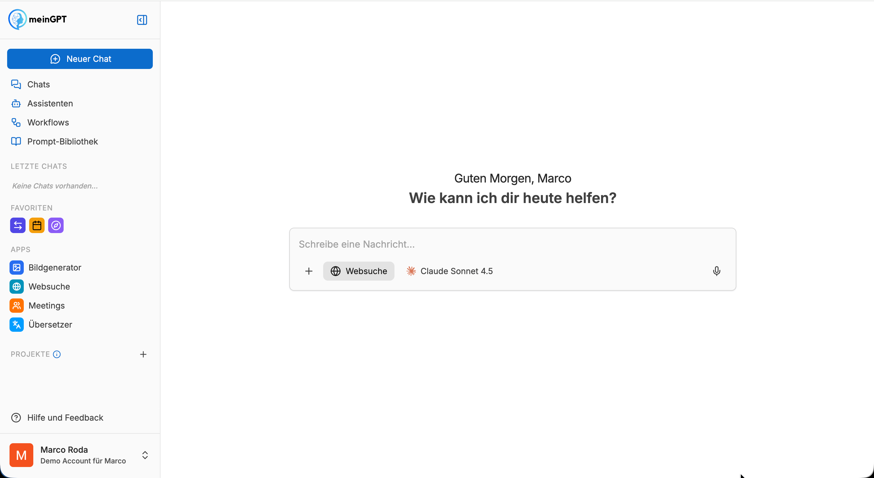 Übersicht eines geöffneten KI-Chats in meinGPT