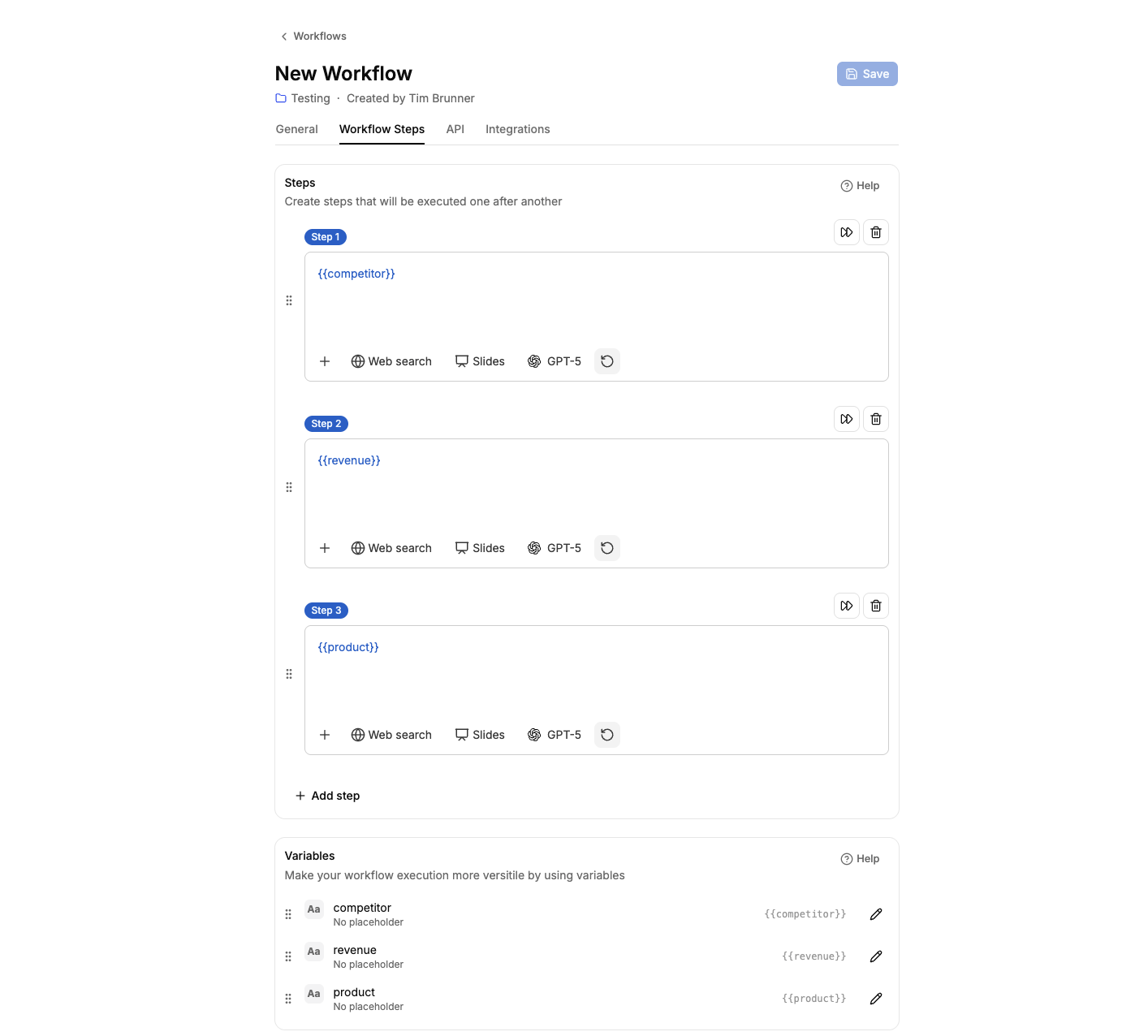 Multiple steps of a workflow in MeinGPT