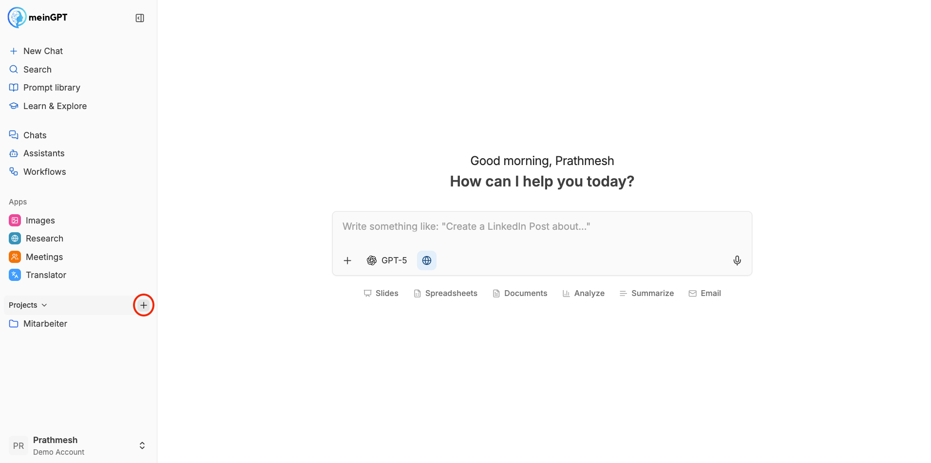 Create Project in Sidebar