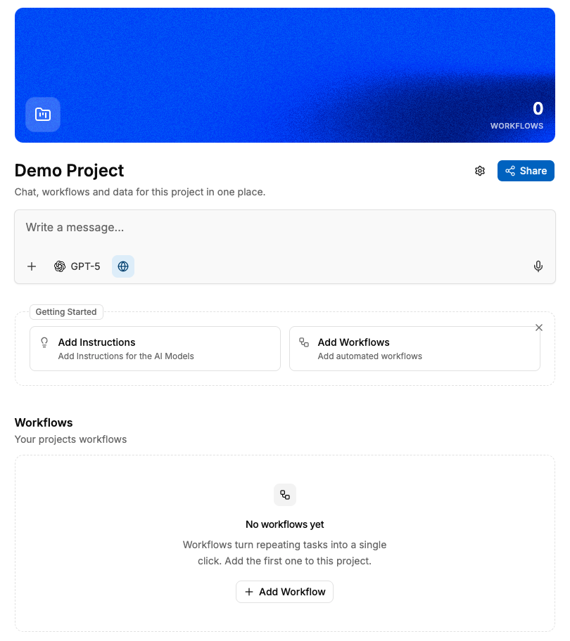 Projects Home Screen Interface