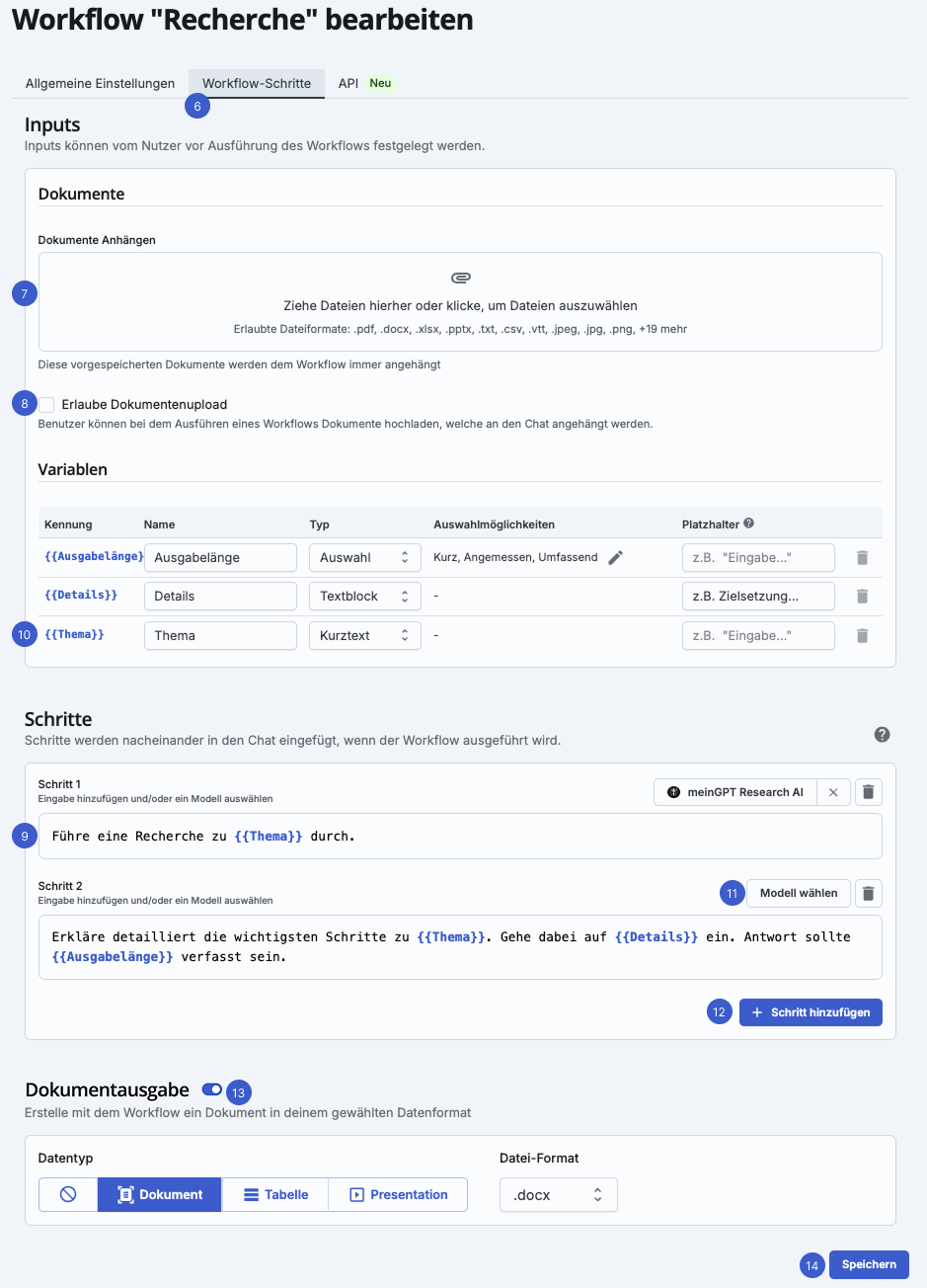 Defining the workflow